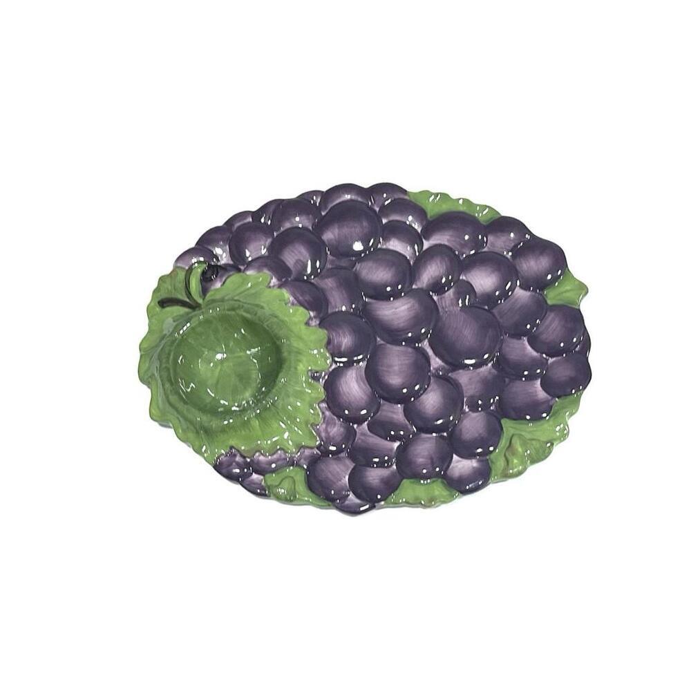 Celebrating Home Grape Platter Stoneware Collection Purple Green Glossy 16"x13" - Picture 8 of 8